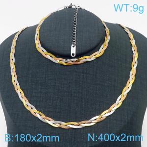 Stainless Steel Braided Herringbone Necklace Set for Women - KS216607-Z