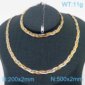 Stainless Steel Braided Herringbone Necklace Set for Women - KS216609-Z