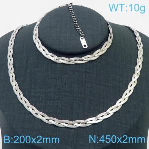 Stainless Steel Braided Herringbone Necklace Set for Women Silver - KS216614-Z
