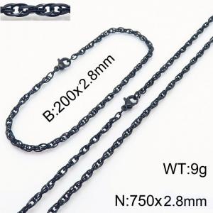 2.8mm Black Plated Link Chain Beacelet Necklace Stainless Steel Rope Chain 750mm Jewelry Set - KS216732-Z