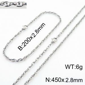 2.8mm Link Silver Chains Wholesale Beacelet Necklace Stainless Steel Rope Chain 450mm Jewelry Set - KS216733-Z