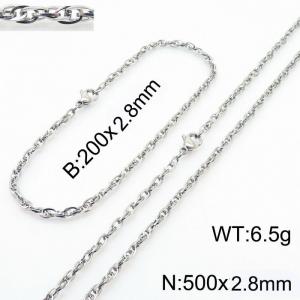 2.8mm Link Silver Chains Wholesale Beacelet Necklace Stainless Steel Rope Chain 500mm Jewelry Set - KS216734-Z