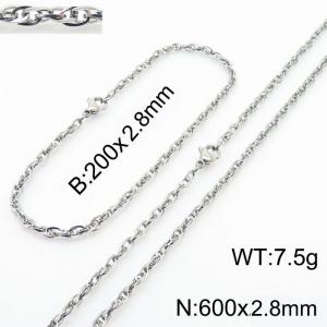 2.8mm Link Silver Chains Wholesale Beacelet Necklace Stainless Steel Rope Chain 600mm Jewelry Set - KS216736-Z
