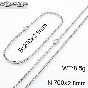 2.8mm Link Silver Chains Wholesale Beacelet Necklace Stainless Steel Rope Chain 700mm Jewelry Set - KS216738-Z