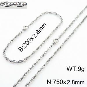 2.8mm Link Silver Chains Wholesale Beacelet Necklace Stainless Steel Rope Chain 750mm Jewelry Set - KS216739-Z