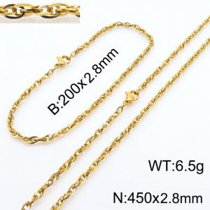 2.8mm Gold Plated Link Chain Beacelet Necklace Stainless Steel Rope Chain 450mm Wholesale Jewelry Set - KS216740-Z