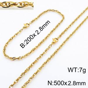 2.8mm Gold Plated Link Chain Beacelet Necklace Stainless Steel Rope Chain 500mm Wholesale Jewelry Set - KS216741-Z