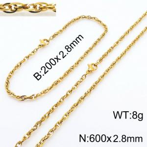 2.8mm Gold Plated Link Chain Beacelet Necklace Stainless Steel Rope Chain 600mm Wholesale Jewelry Set - KS216743-Z