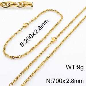 2.8mm Gold Plated Link Chain Beacelet Necklace Stainless Steel Rope Chain 700mm Wholesale Jewelry Set - KS216745-Z