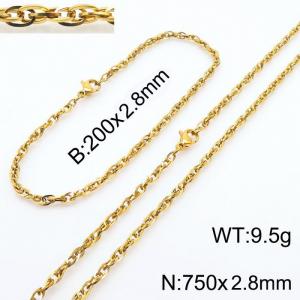 2.8mm Gold Plated Link Chain Beacelet Necklace Stainless Steel Rope Chain 750mm Wholesale Jewelry Set - KS216746-Z