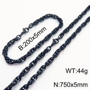 5mm Fashion and personalized Stainless Steel Polished Bracelet Necklace Set  Color Black - KS216795-Z