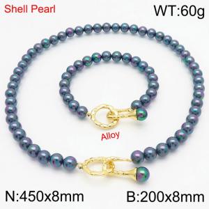 Fashionable French note buckle shell pearl women's bracelet necklace two-piece set - KS216833-Z