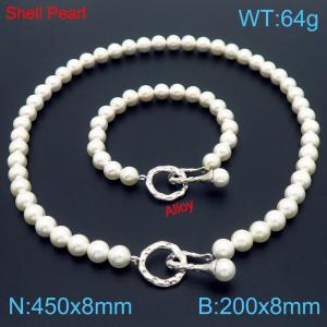 Fashionable French note buckle shell pearl women's bracelet necklace two-piece set - KS216836-Z