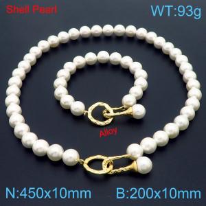 Fashionable French note buckle shell pearl women's bracelet necklace two-piece set - KS216837-Z