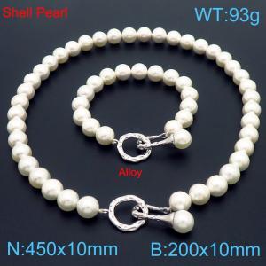 Fashionable French note buckle shell pearl women's bracelet necklace two-piece set - KS216838-Z