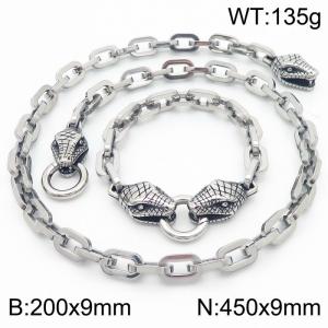 Personalized Cool Style Square Thread O-shaped Chain Snake Head Round Buckle Bracelet Necklace Set of Two - KS217050-Z
