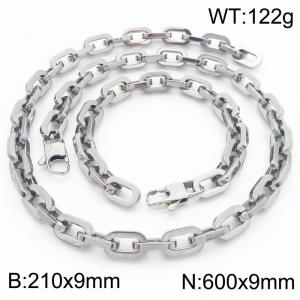 Silver Color 210x9mm Bracelet 600X9mm Necklace Lobster Clasp Link Chain Jewelry Sets For Women Men - KS217090-Z