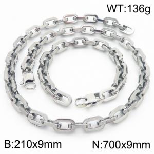 Silver Color 210x9mm Bracelet 700X9mm Necklace Lobster Clasp Link Chain Jewelry Sets For Women Men - KS217092-Z