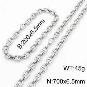 Silver Color 200x6.5mm Bracelet 700X4.5mm Necklace Lobster Clasp Pig Nose Link Chain Jewelry Sets For Women Men - KS217106-Z