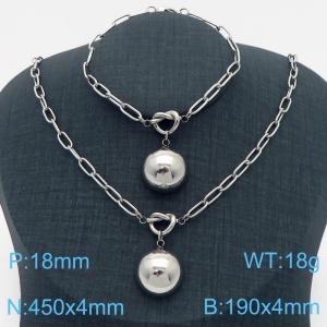 Simple Stainless Steel Knotted Charms Jewelry Set for Women Personalized Hollow Ball Bracelet Necklace - KS217182-Z