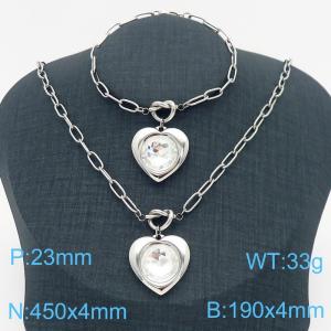 Stainless Steel  Stone Love Heart Charm Ladies Jewelry Set Personalized Knotted Charm Bracelet Necklace - KS217187-Z