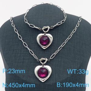 Stainless Steel Stone Love Heart Charm Ladies Jewelry Set Personalized Knotted Charm Bracelet Necklace - KS217189-Z