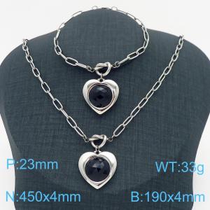 Stainless Steel Stone Love Heart Charm Ladies Jewelry Set Personalized Knotted Charm Bracelet Necklace - KS217190-Z