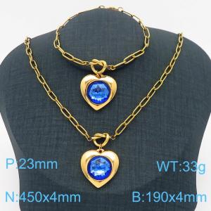 Stainless Steel Crystal Heart Charms Ladies Jewelry Set Personalized Gold Color  Knot Charms Bracelet Necklace - KS217191-Z