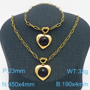 Stainless Steel Crystal Heart Charms Ladies Jewelry Set Personalized Gold Color  Knot Charms Bracelet Necklace - KS217193-Z