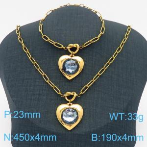 Stainless Steel Crystal Heart Charms Ladies Jewelry Set Personalized Gold Color  Knot Charms Bracelet Necklace - KS217195-Z