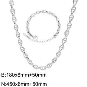 Stainless Steel Pig Nose Chain Jewelry Set for Women 6MM Polished Bracelet Necklace - KS217199-Z