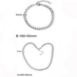 Stainless Steel Figaro Chain Jewelry Set for Women Polished Charm Bracelet Necklace - KS217208-Z
