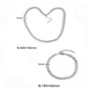 Stainless Steel Figaro Chain Jewelry Set for Women Polished Charm Bracelet Necklace - KS217209-Z