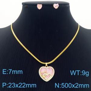 European and American Fashion Stainless Steel Heart Pendant Necklace with Diamond for Women Color Pink - KS217237-BI