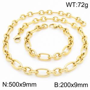 European and American Fashion Stainless Steel 200 × 9mm&500 × 9mm size 3：1 O-shaped chain lobster buckle charm gold set - KS217249-KFC