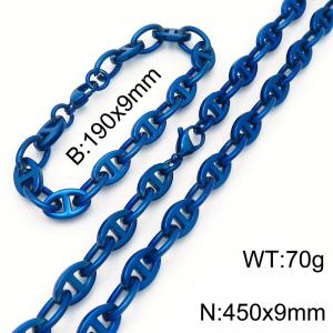 Stainless steel pig nose Japanese character chain bracelet necklace set - KS217714-Z