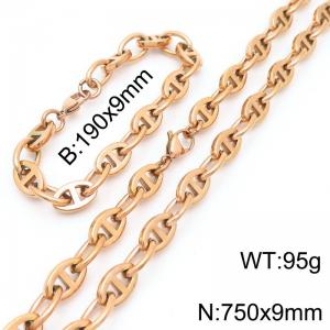 Stainless steel pig nose Japanese character chain bracelet necklace set - KS217727-Z