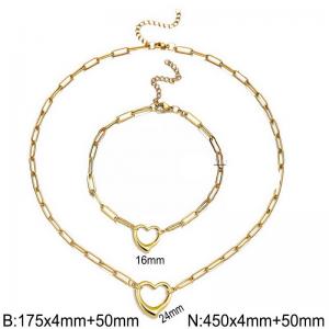 French stainless steel heart-shaped women's bracelet necklace set - KS219939-Z