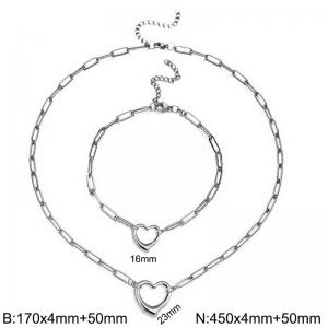 French stainless steel heart-shaped women's bracelet necklace set - KS219940-Z
