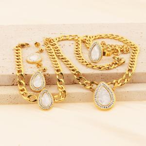 Water droplet shaped white shell gold four piece set for women - KS219960-LX
