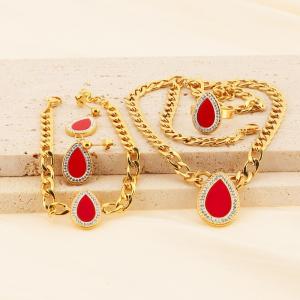 Droplet shaped red agate stone gold four piece set for women - KS219961-LX