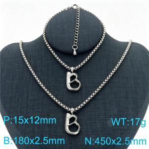 Stainless Steel Jewelry Alphabet Element Bracelet Necklace Set - KS220844-Z