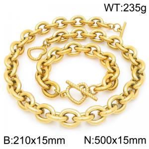 50cm Gold Heart Clasp Stainless Steel Jewelry Set - KS226368-Z