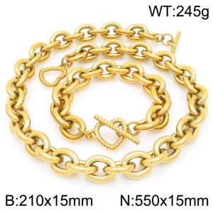 55cm Gold Heart Clasp Stainless Steel Jewelry Set - KS226369-Z