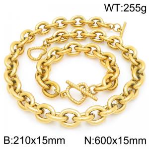 60cm Gold Heart Clasp Stainless Steel Jewelry Set - KS226370-Z