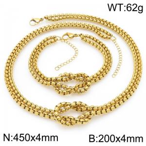 Rope Knot Square Pearl Chain Jewelry Sets Stainless Steel Gold Color Neckalce & Bracelet - KS226975-Z