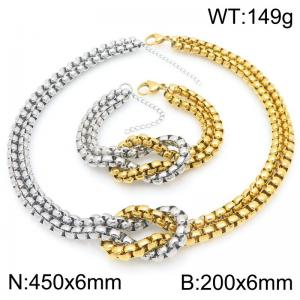 Rope Knot Square Pearl Chain Jewelry Sets Stainless Steel Spliced  Gold Color Neckalce & Bracelet - KS226983-Z