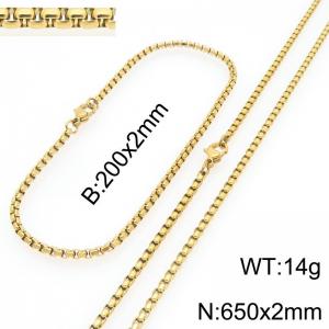 Stainless Steel Square Pearl Bracelet & Necklace  Lobster Clasp Gold Color Jewelry Sets - KS226995-Z