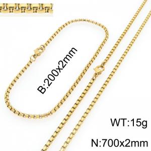 Stainless Steel Square Pearl Bracelet & Necklace  Lobster Clasp Gold Color Jewelry Sets - KS226996-Z