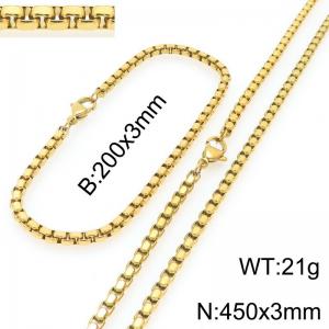 Stainless Steel Square Pearl Bracelet & Necklace  Lobster Clasp Gold Color Jewelry Sets - KS226998-Z